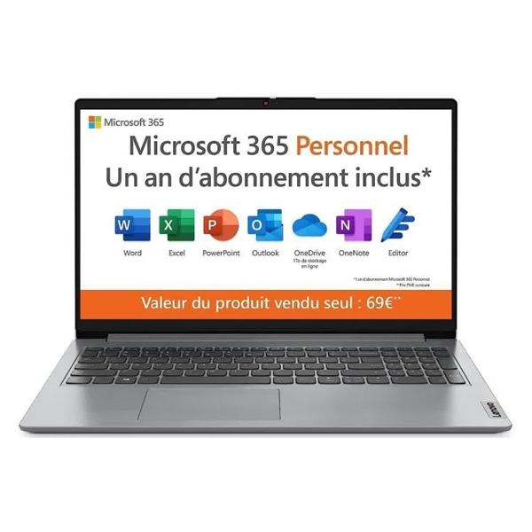 PC Portable LENOVO IdeaPad 1 15IGL7 | Windows 11 + 1 an Office - 15,6&quot; FHD - Celeron N4500 - RAM 4 Go - Stockage 128Go - AZERTY